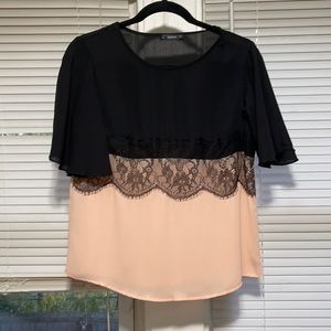Blush & Black lace detail blouse